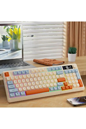 Gaming Oyuncu Klavye RGB Kablosuz 2.4ghz -Bluetooth Çift Bağlantılı Tft Led Ekranlı Oyuncu Klavye