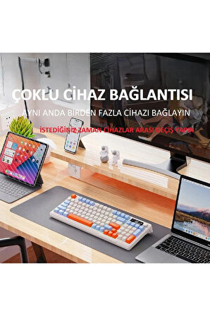 Gaming Oyuncu Klavye RGB Kablosuz 2.4ghz -Bluetooth Çift Bağlantılı Tft Led Ekranlı Oyuncu Klavye