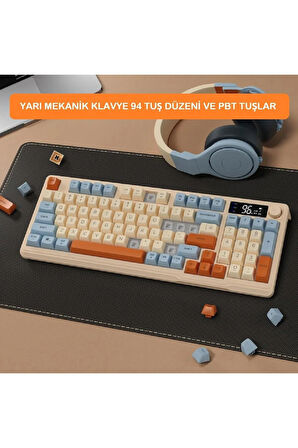 Gaming Oyuncu Klavye RGB Kablosuz 2.4ghz -Bluetooth Çift Bağlantılı Tft Led Ekranlı Oyuncu Klavye
