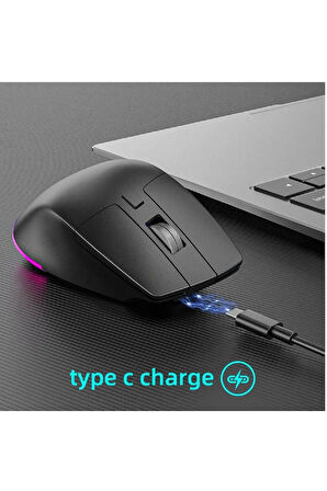 Ergonomik Kablosuz Bluetooth Gaming Mouse RGB Işıklı Sessiz Şarjlı Laptop Tablet PC Telefon Uyumlu