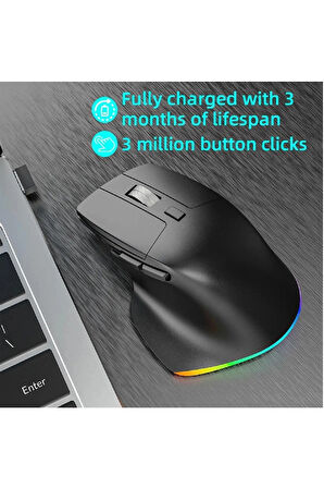 Ergonomik Kablosuz Bluetooth Gaming Mouse RGB Işıklı Sessiz Şarjlı Laptop Tablet PC Telefon Uyumlu
