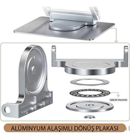 360° Döner Alüminyum Laptop Standı Ergonomik ve Portatif Tasarım Usb Type-C Port Dayanıklı ve Sağlam