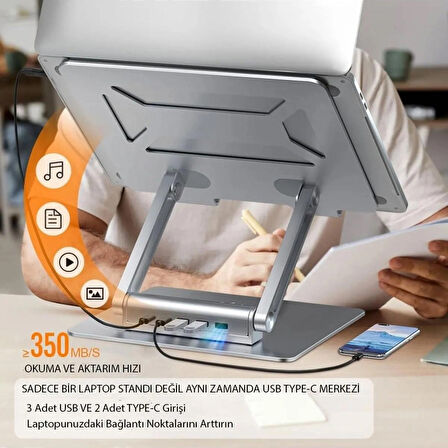 360° Döner Alüminyum Laptop Standı Ergonomik ve Portatif Tasarım Usb Type-C Port Dayanıklı ve Sağlam