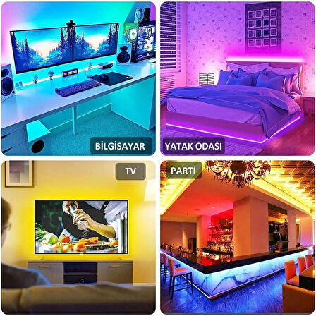 Uzaktan Kumandalı RGB LED Şerit Işık 16 Renk Seçeneği 2 Metre Uzunluk Enerji Verimliliği