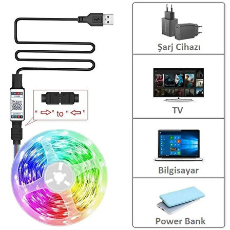 5M RGB LED Şerit Işık – Müzik ve Ses Senkronizasyonu,Bluetooth, Telefon Kontrolü, Zamanlayıcı