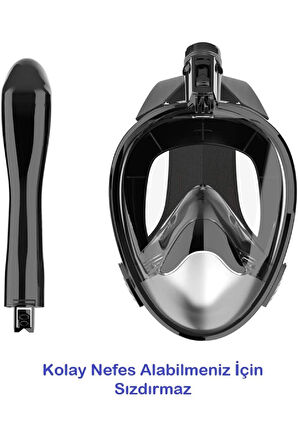 Tam Yüz 180° Panoramik Şnorkel Dalış Maskesi –Kamera Montajlı, Buğu Önleyici Fullface Şnorkel (L/XL)
