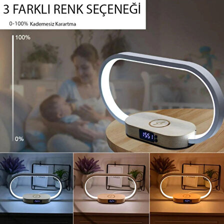 Kablosuz Şarj Cihazı Gece Lambası Masa Lambası LED Masa Lambası Başucu 10W Kablosuz Şarj USB Type-C