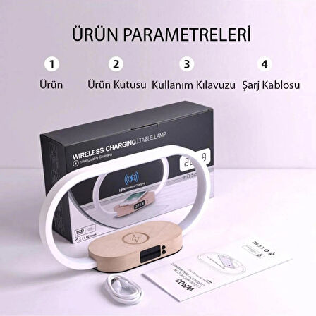 Kablosuz Şarj Cihazı Gece Lambası Masa Lambası LED Masa Lambası Başucu 10W Kablosuz Şarj USB Type-C