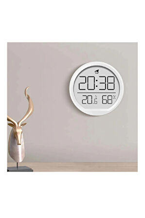 Dijital LCD Yuvarlak Duvar Masa Saati Mıknatıslı Buzdolabı Saati, Alarm + Sıcaklık & Nem Göstergeli