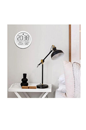 Dijital LCD Yuvarlak Duvar Masa Saati Mıknatıslı Buzdolabı Saati, Alarm + Sıcaklık & Nem Göstergeli