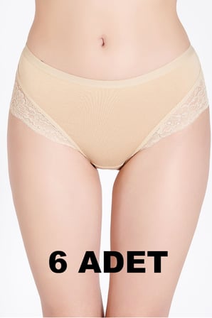 Belinay 6 Adet 0120 Kadın Yüksek Bel Dantelli Modal Külot Ten M