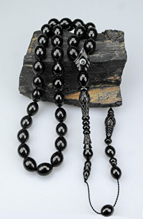 Oltu Taşı Özel Seri  İmame  Baklava Oyma   İşçilikli Tespih