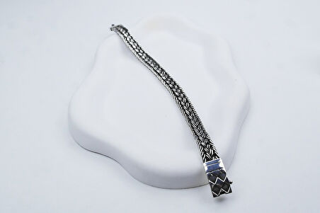 El Örmesi Baklava Desen Kilitli Gümüş Erkek Bileklik