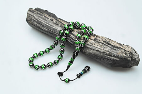 Oltu Taşı Ve Yeşil Galalith Çeşmi Bülbül İşlemeli Tespih