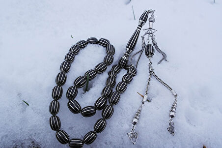 Oltu Taşı Beyzi Model On İkili Karpuz  Nakkaş İmame İşlemeli Tespih