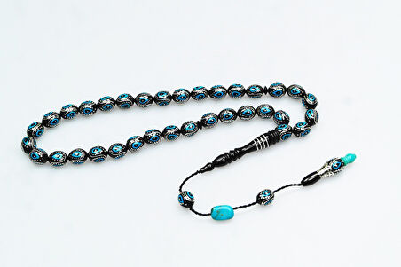 Oltu Taşı ve Turkuaz Mineli Damla Tespih