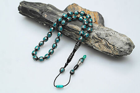 Oltu Taşı ve Turkuaz Mineli Damla Tespih