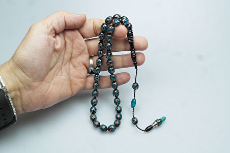 Oltu Taşı ve Turkuaz Mineli Damla Tespih