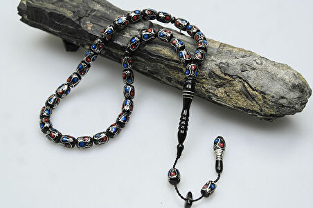 Oltu Taşı Çift Renk Damla Çevirme İşlemeli Tespih