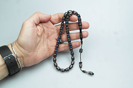 Oltu Taşı Çift Renk Damla Çevirme İşlemeli Tespih