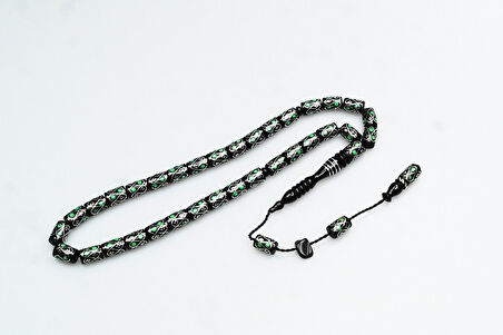 Oltu Taşı Yeşil Örgü İşlemeli Tespih