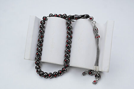 Oltu Taşı Küre Model Üçlü Çeşmi Bülbül  Kırmızı İşlemeli  Bürokrat Boy Tespih