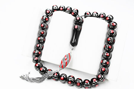 Oltu Sıkması Basık Model  Alpaka Karpuz Mercan İşlemeli Tespih