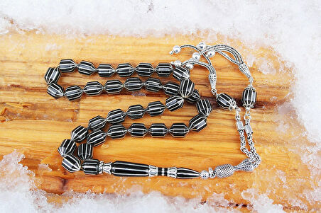 Oltu Taşı Tıraşlı Kesme On Ikili Karpuz  Dilim Işlemeli Tespih