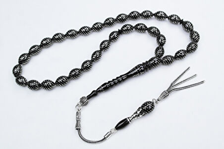 Oltu Taşı Beyzi Model Nokta Çeşmi Bülbül İşlemeli Tespih