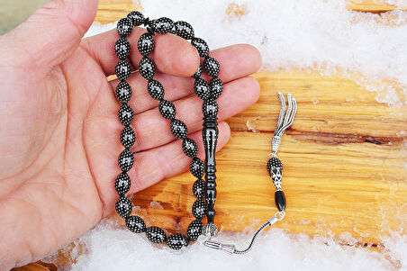 Oltu Taşı Beyzi Model Nokta Çeşmi Bülbül İşlemeli Tespih