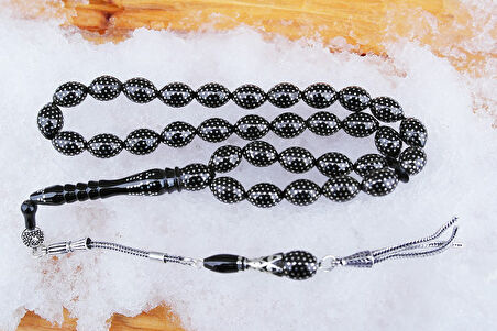 Oltu Taşı Beyzi Model Nokta Çeşmi Bülbül İşlemeli Tespih