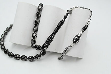 Oltu Taşı Beyzi Model Nokta Çeşmi Bülbül İşlemeli Tespih