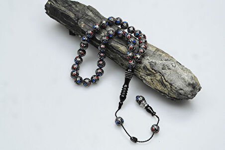 Oltu Taşı Çift Renk Damla Karpuz İşlemeli Tespih