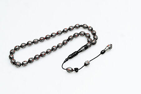 Oltu Taşı Kırmızı Galalith Damla İçi Damla İşlemeli Tespih