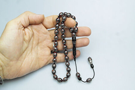 Oltu Taşı Kırmızı Galalith Damla İçi Damla İşlemeli Tespih