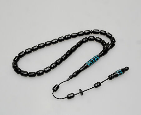 Oltu Taşı Oyma İmame ve Mavi Mine İşleme  Sade Tespih