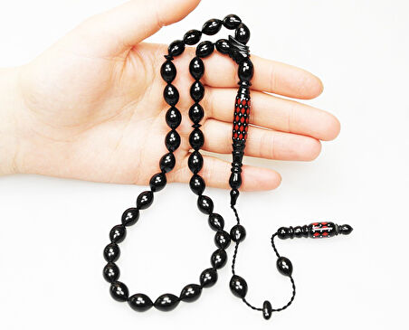 Oltu Taşı Oyma İmame ve Kırmızı Mine İşleme  Sade Tespih