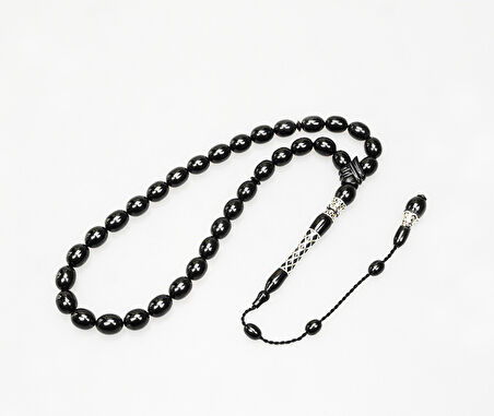 Oltu Taşı Kare Baklava Desenli  İmame Gümüş İşleme Sade Tespih