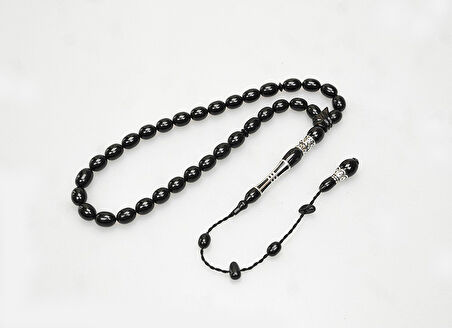 Oltu Taşı Kalın Çizgi İmame Nakkaş Gümüş İşleme Sade Tespih