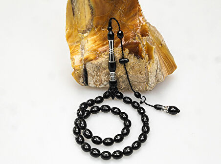 Oltu Taşı Kalın Çizgi İmame Nakkaş Gümüş İşleme Sade Tespih