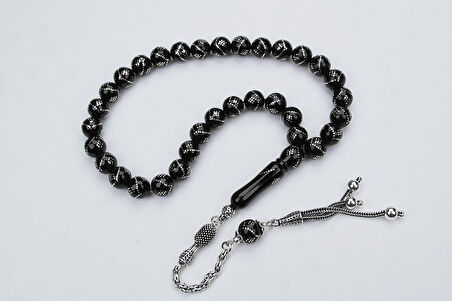 Oltu Taşı Küre  Model Tek  Zikzak Dokuzlu Baklava İşlemeli Tespih