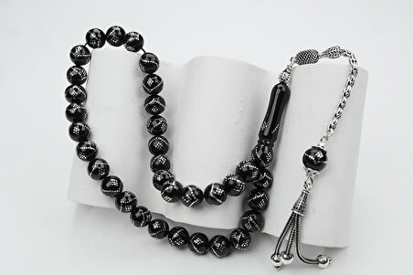 Oltu Taşı Küre  Model Tek  Zikzak Dokuzlu Baklava İşlemeli Tespih