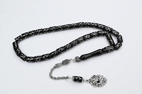 Oltu Taşı  Kesme Model Tek Zikzak Dörtlü Baklava  İşlemeli Tespih