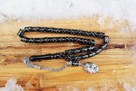 Oltu Taşı  Kesme Model Tek Zikzak Dörtlü Baklava  İşlemeli Tespih