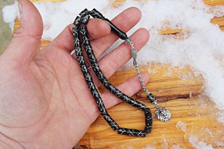 Oltu Taşı  Kesme Model Tek Zikzak Dörtlü Baklava  İşlemeli Tespih