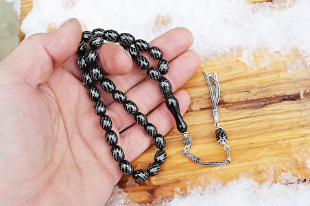 Oltu Taşı Beyzi Model Burgu  İşlemeli Tespih