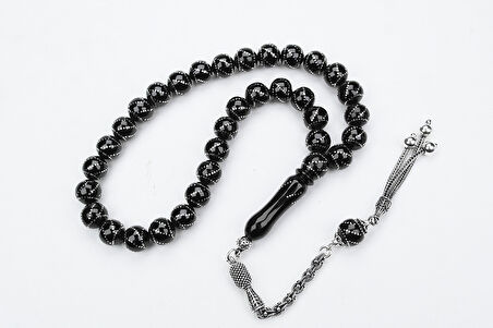 Oltu Taşı Küre  Model Çemberli Burgu İşlemeli Tespih