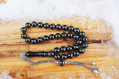 Oltu Taşı Küre  Model Çemberli Burgu İşlemeli Tespih