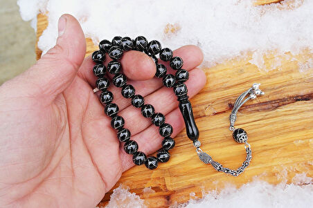 Oltu Taşı Küre  Model Çemberli Burgu İşlemeli Tespih