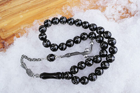 Oltu Taşı Küre Tek Zikzak Dörtlü Baklava İşlemeli Tespih